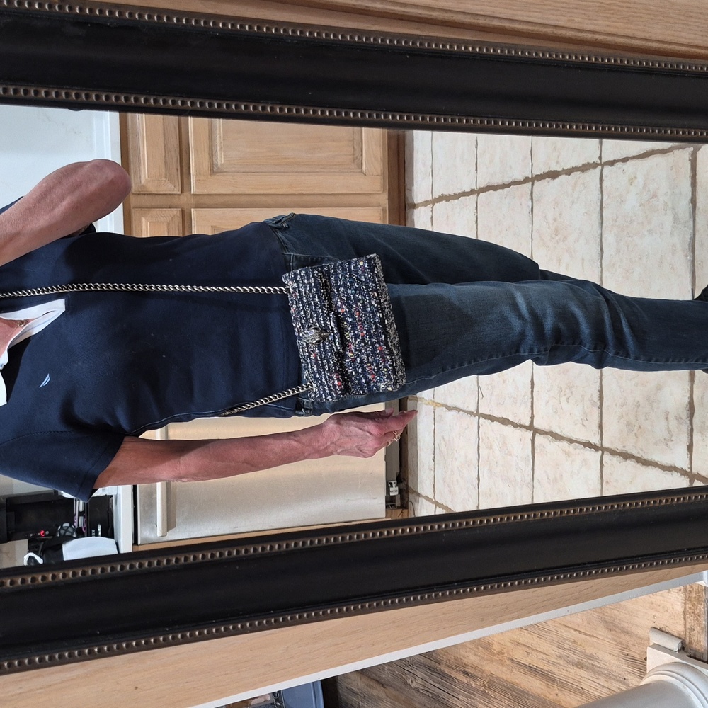Kurt Geiger 'MINI' Navy Tweed Multicolor Flecks w/Convertible Crossbody Chain